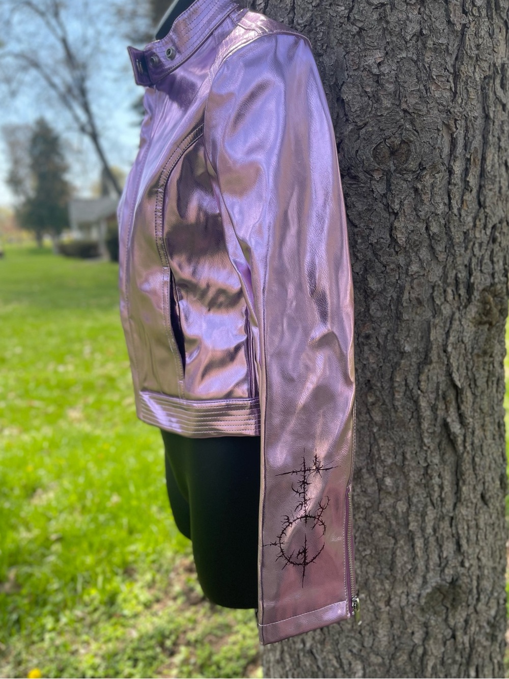 NEW Custom Generation KISS Dolls Kill Pink Metallic Drama Moto Biker Jacket XS - Picture 14 of 14